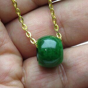 14k Jade Oval Barrel Bead Chain Slide Pendant